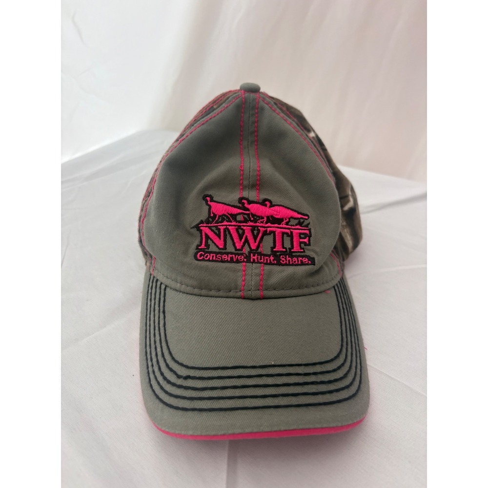 NWTF National Wild Turkey Federation Womens Camo Grey Pink Baseball Cap Hat
